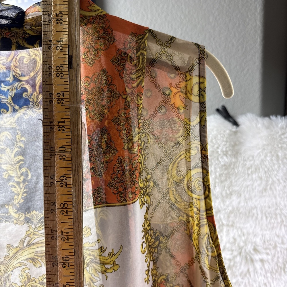 Susan Graver 3X Sheer Floral Kimono Open Front Sleeveless Boho Baroque Pattern - Picture 9 of 10
